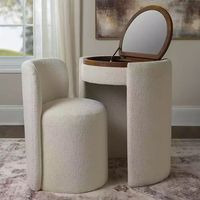 Tabouret de coiffeuse moderne et minimaliste en bois massif avec miroir rabattable et rangement, écologique, pour chambre et hôtel, ensemble de maquillage