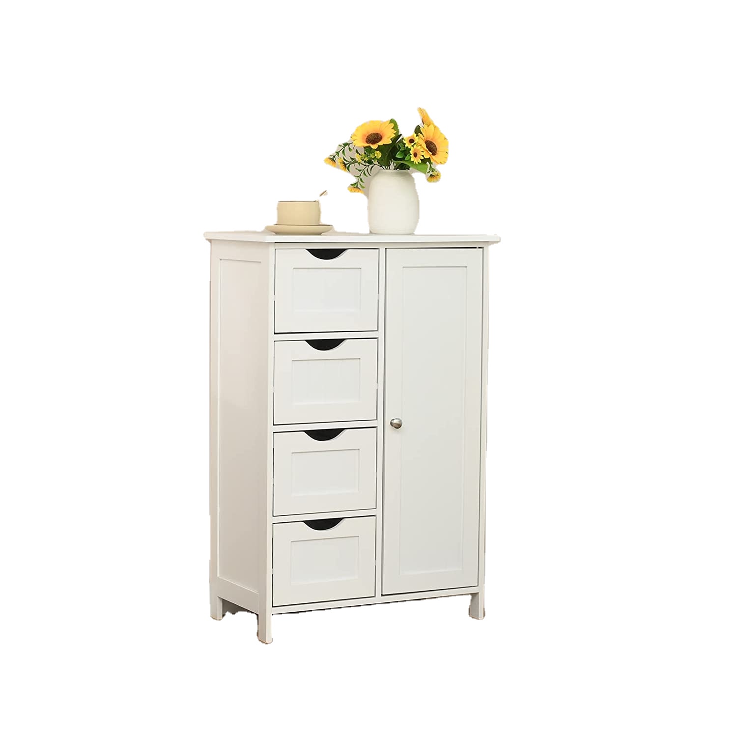 Шкаф для хранения в ванной комнате с одной дверью и четырьмя ящиками, большой напольный шкаф для кухни в прихожей, белый