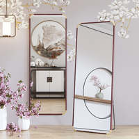 Vente en gros barbier pleine grandeur debout en bois long plancher en noyer long mur décor à la maison salon miroir de toilette incassable