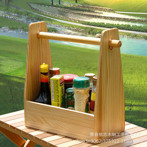 Solid Wood <b>Storage</b> <b>Box</b> Portable Seasoning Carrier Outdoor <b>Camping</b> Wooden Handheld Organizer Natural Color - Product Image 1