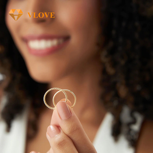 VLOVE coppia gioielli <span class=keywords><strong>artigianali</strong></span> 14K oro con corda intrecciata Set di anelli di nozze per coppie - Product Image 2