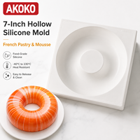 AKOKO Moule à gâteau en silicone creux de 7 pouces pour pâtisserie française Mousse au chocolat et beignet-Eco-Friendly Easy Demoulding Oven Safe