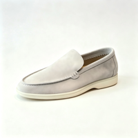 Mocassins en daim pour hommes, chaussures de conduite décontractées et confortables, baskets plates à semelle épaisse en caoutchouc blanc pour la marche