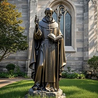 Décor catholique en laiton Europe Patron Saint Benoît règle fondateur tenir règle et croix sceptre grandeur nature St Benoît Statue en Bronze
