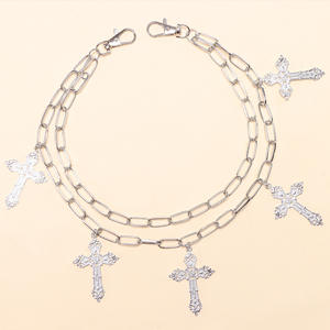 Double <b>Cross</b> Pants <b>Chain</b> Zinc Alloy White K Double Layer <b>Cross</b> Design Casual Street Style Hip Hop Waist <b>Chain</b> - Product Image 4