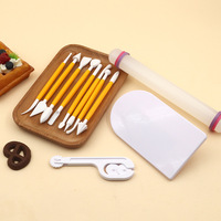 Kit de 11 outils pour la décoration de gâteaux en pâte à sucre avec lisseur, stylo de sculpture, rouleau à pâtisserie et découpoir à rouleau