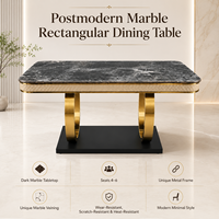 Ensemble de table à manger en marbre post-moderne pour hôtel, plateau rectangulaire noir, structure en métal, meubles durables pour salon, fournisseur chinois