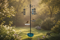 Mangeoire à oiseaux en fer avec panier suspendu et piquet de sol, résistante à la rouille, écologique, avec crochet décoratif, pour jardin