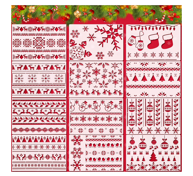12 Pieces Christmas Stencil Reusable Painting Stencil Snowflake Craft Stencil Christmas Ornament