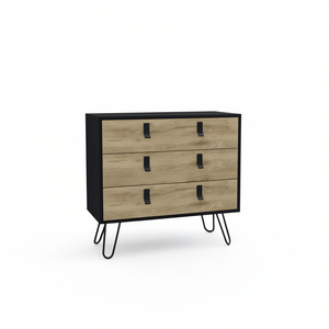Comò Moderno a 3 Cassetti in Legno Macadamia Nero con Gambe a Forcina, Arredamento per Camera da Letto - Product Image 1