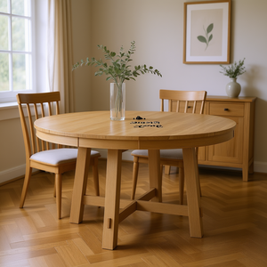 Mesa de Comedor Redonda Extensible Estilo Rústico de 60 Pulgadas, Acabado Natural en Madera, Diseño Moderno, Muebles para el Hogar - Product Image 2