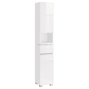 <strong>Tall</strong> Slim Modern Wood <strong>Bathroom</strong> Cabinet Open Compartments 1 Drawer Adjustable Shelves Space Saving <strong>Storage</strong> for Apartment Bedroom - Product Image 2