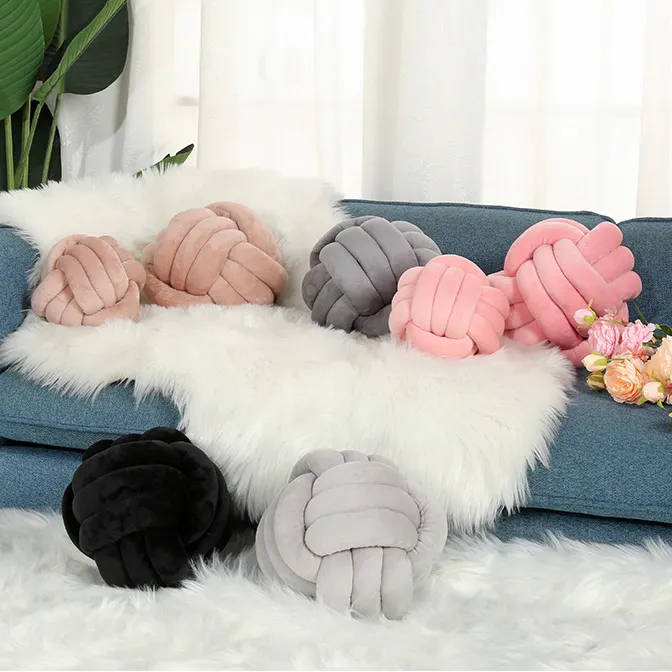 Funda de almohada de algodón para el hogar, cojín redondo colorido nórdico, decorativo, bohemio, Bola de nudo