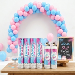Kit Personalizzato per Rivelazione del Sesso del Bambino, Kit Biodegradabile con Sparapolvere e Cannone Spara Coriandoli con Arco di Palloncini - Product Image 1