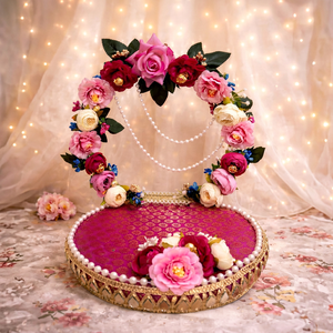 Luxury Handmade Floral <b>Ring</b> Platter with Pearl Garland Decorative Flower Display Stand Wedding Decor Haldi Mehndi Decor - Product Image 1