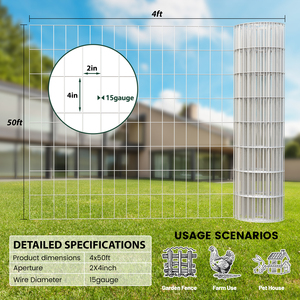 USSANXING Galvanized Welded <b>Wire</b> <b>Mesh</b> Fence 50ft X4ft 2x4 Square <b>Mesh</b> 15 Gauge Waterproof Animal Fencing Barrier for Outdoor Use - Product Image 5