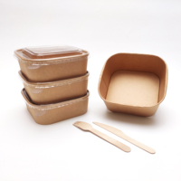 Bol à salade jetable biodégradable brun Conteneur alimentaire en papier à soupe Bol en papier kraft avec couvercle