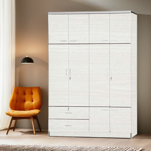 Armario OEM de 4 puertas para dormitorio, acabado en roble blanco/oscuro con espejo interior, gran espacio colgante y cajones, muebles para el hogar - Product Image 1