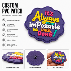 Patch in PVC con Citazione Motivazionale Personalizzata, Sempre Apparentemente Impossibile Fino alla Realizzazione, con Chiusura a Strappo, Produzione Diretta - Product Image 1