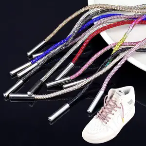 全钻石鞋带水钻绳时尚独特DIY库存颜色明亮水晶鞋带钻石嵌入连帽绳