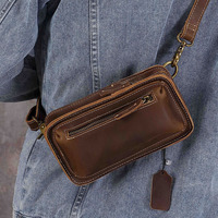 Sac de ceinture en cuir de vachette véritable pour hommes multifonctionnel Crazy Horse petit sac à bandoulière pour téléphone sac de messager