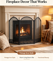 Paravent de cheminée autoportant à 3 panneaux en maille de fer noir, pliable, décoratif, protection anti-étincelles pour l'intérieur, cadeau