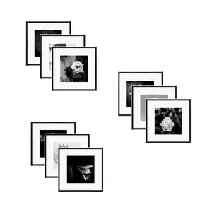 Set Bingkai Foto Persegi Kit Galeri Hitam Modern, 12 "X 12", 9 Buah