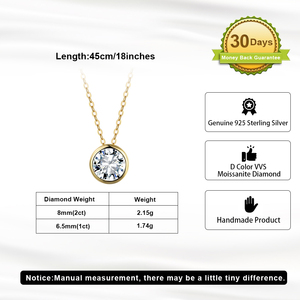 RINNTIN SMON11 Collana con Pendente in Moissanite 1ct 2ct Rotonda Placcata <span class=keywords><strong>Oro</strong></span> Argento Sterling 925 <span class=keywords><strong>D</strong></span> VVS con Certificato GRA - Product Image 5