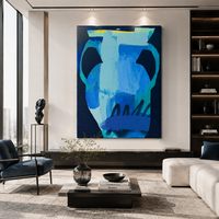 Peinture à l'huile abstraite semi-circulaire bleu roi et noir, art minimaliste sur toile, taille personnalisée, vente en gros directe d'usine d'art