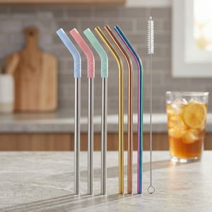Modern <b>Metal</b> Drinking <b>Straws</b> 6-Pack Reusable Bar Accessories Multicolor Set - Product Image 4