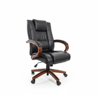 Chaise de bureau pivotante ergonomique traditionnelle avec accoudoirs en bois, revêtement en PU résistant aux rayures, base en bois et métal, pour salon, bureau à domicile