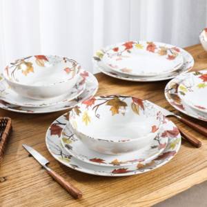 Servizio di Piatti in Melamina con Stampa Foglie Autunnali, Sicuro per Alimenti, Leggero per Pasti Quotidiani, Feste del Ringraziamento ed Eventi all'Aperto - Product Image 5