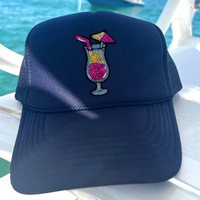 Broderie de paillettes style rétro américain thème Océan d'été, motifs Radio, Lunettes de soleil, Cocktail, Flamant rose, Bikini, Planche de surf