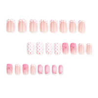 Ongles artificiels minimalistes roses à pois avec motif floral 3D stéréo, réutilisables et amovibles, à presser