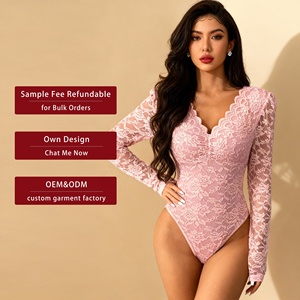 Body Sexy da <span class=keywords><strong>Donna</strong></span> Nero Bianco Rosso <span class=keywords><strong>Aderente</strong></span> Manica Lunga Scollo a V Pezzo Unico in Pizzo <span class=keywords><strong>Tuta</strong></span> Intera Top Body Y2K - Product Image 1