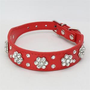 קרנף פרח חמוד קרנף צווארון pu מעור משובץ בדולח יהלום נוצץ כלב מחמד - Product Image 6