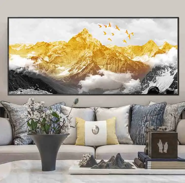 Living Room Decoration Wall Mural Bedroom Modern Gold Mountain Peak Minimalist Hanging Office Painting