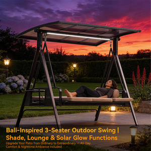 Sedia a Dondolo da Esterno in <span class=keywords><strong>Alluminio</strong></span> Resistente con Luci Solari, Tre Posti per <span class=keywords><strong>Giardino</strong></span> e Villa - Product Image 1