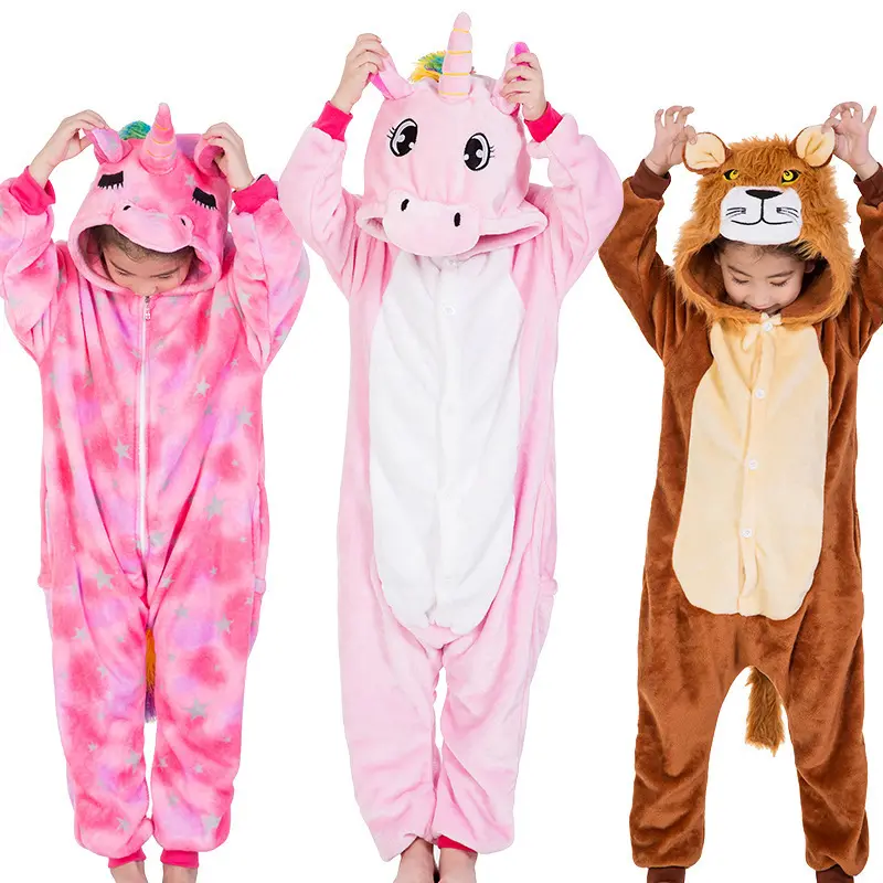 Échantillon Disponible Nouveau Animaux de Bande Dessinée Pyjama D'hiver Pyjamas de Flanelle Enfants À Capuche Couverture