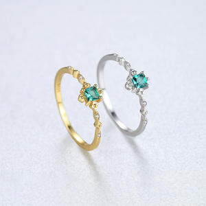 Anillo de circón <span class=keywords><strong>Esmeralda</strong></span> cuadrado chapado en oro de plata de ley S925 de lujo con estilo para damas - Product Image 3