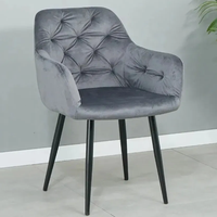 Chaise de salle à manger moderne de luxe en velours bleu avec pieds noirs robustes pour la maison, l'hôtel, l'appartement