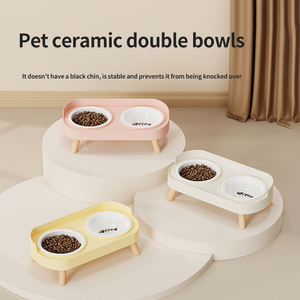 Bols d'alimentation en céramique pour animaux de compagnie Bols doubles protègent les vertèbres cervicales contre les renversements et les éclaboussures - Product Image 3