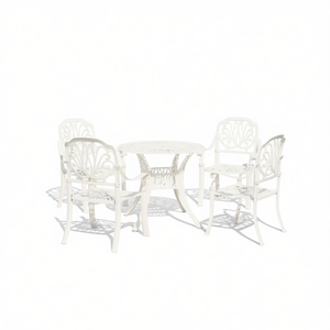 Set Bistrot in Alluminio Pressofuso Bianco per 4 Persone, Arredamento da Giardino per Esterni, Design Tradizionale Resistente alle Intemperie - Product Image 1