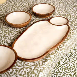 Modern Handmade Eco-Friendly <b>Wooden</b> Irregular <b>Serving</b> <b>Platter</b> with Dip Bowl for Party Snacks and Cheese Charcuterie Board - Product Image 1