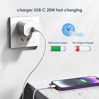 Adaptador de corriente tipo C de 20W para cable de carga de iPhone, enchufe EU, US, UK, cargador USB C de 20W para iPhone, para 17, 16, 15, 14