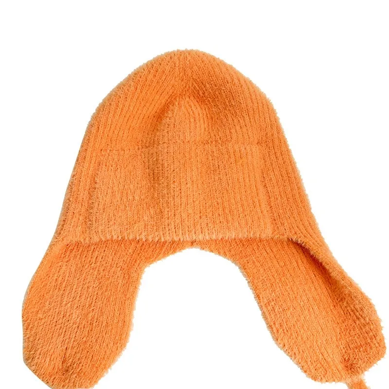 Wholesale Customized Coldproof Ear Protectors Faux Mink Velvet Bonnet Crochet Winter Caps Fluffy Knitted Hats