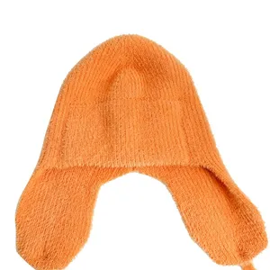 Vente en gros de protections d'oreille personnalisées contre le froid Bonnet en faux vison et velours Crochet Casquettes d'hiver Chapeaux tricotés moelleux