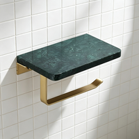 Support mural pour papier toilette HONGDEC en or brossé, avec accessoires assortis en marbre vert foncé pour salle de bain
