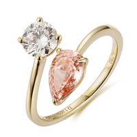 Bague Toi et Moi en or massif 10K 14K 18K avec diamants de laboratoire ronds et en forme de poire pour mariage, fête, fiançailles
