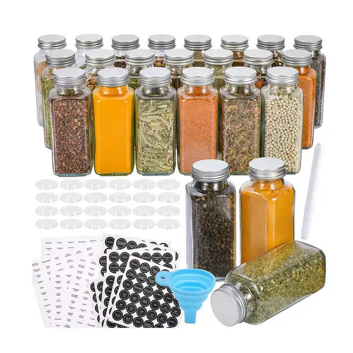 Source 24PCS 8oz Glass Spice Jars Empty Square Spice Bottles with Shaker  Lids and Airtight Metal Lids on m.